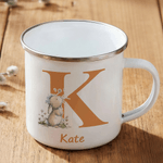 Tasse émaillée 12 oz avec nom et initiales pour le lapin de Pâques Cadeau d'anniversaire personnalisé pour garçons filles