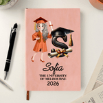 Personalised Cartoon Graduation Character Name A5 A6 PU Leather Notebook with Year and Text Birthday Graduation Gift for Graduates