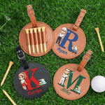 Personalised Cartoon Character Adjustable PU Leather Golf Tee Holder Bag Tag with Name Sports Birthday Gift for Golfers Golf Players