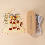 Personalized Cartoon Character Family Moon Heart Acrylic LED Night Light with Name and Wooden Base Room Decor Birthday Gift for Family Mom Dad