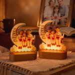 Personalized Cartoon Character Family Moon Heart Acrylic LED Night Light with Name and Wooden Base Room Decor Birthday Gift for Family Mom Dad