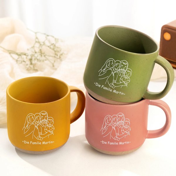 Personalisierte 355 ml Keramiktasse mit Familienfoto im Line-Art und Text für Alltag zum Kaffeetrinken Geburtstag Geschenk für Familie Freunde