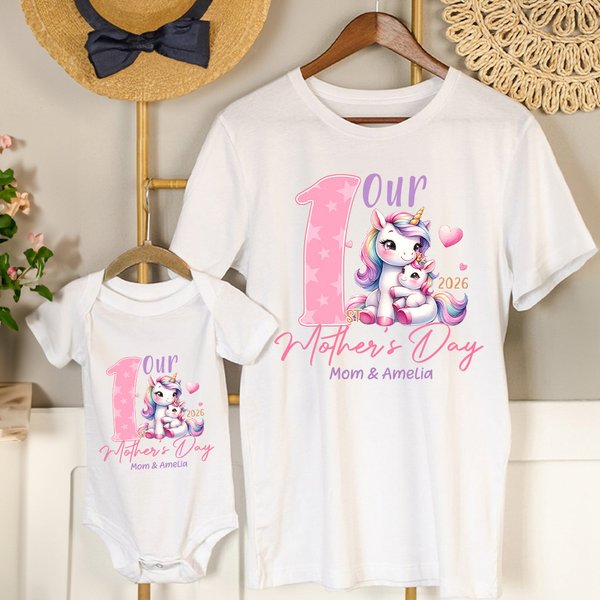 T-shirt 100% coton pour bébé avec nom et année Cadeau de fête des mères pour maman et bébé