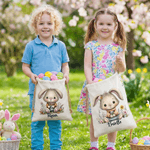 Personalised Floral Easter Bunny Large Capacity Drawstring Canvas Treat Bag with Name Holiday Party Favors Gift for Kids Family