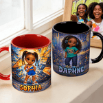 Taza de café de cerámica personalizada con el nombre de un personaje de dibujos animados estilo graffiti para uso diario Regalo de cumpleaños de vuelta al cole para niñas amantes del graffiti