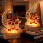 Personalized Cartoon Character Family Moon Heart Acrylic LED Night Light with Name and Wooden Base Room Decor Birthday Gift for Family Mom Dad