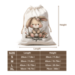 Personalised Floral Easter Bunny Large Capacity Drawstring Canvas Treat Bag with Name Holiday Party Favors Gift for Kids Family