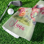 Serviette de golf gaufrée classique à séchage rapide avec nom et mousqueton Accessoire de golf personnalisé Cadeau d'anniversaire pour joueur de golf