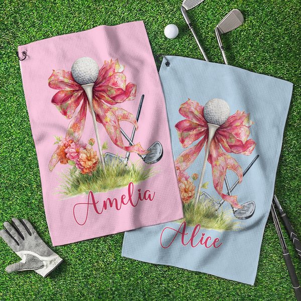 Serviette de golf gaufrée classique à séchage rapide avec nom et mousqueton Accessoire de golf personnalisé Cadeau d'anniversaire pour joueur de golf