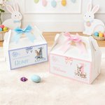 Boîte à cadeaux personnalisée avec nœud et nom pour lapin de Pâques Cadeau de fête de Pâques pour garçons filles