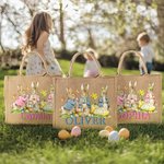 Personalized Easter Peter Rabbit Large-Capacity Jute Tote Bag with Name Eggs Hunting Party Favor Easter Gift for Kids
