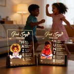 Personalized Cartoon Black Girl Bible Verse Name Acrylic LED Night Light with Wooden Base Room Decor Baby Shower Birthday Gift for Girl