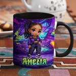 Taza de café de cerámica personalizada con el nombre de un personaje de dibujos animados estilo graffiti para uso diario Regalo de cumpleaños de vuelta al cole para niñas amantes del graffiti