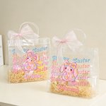 Personalized Happy Easter Y2K Bunny Transparent Gift Bag with Name and Pink Bow Ribbon Easter Egg Hunting Easter Party Favors Gift for Kids