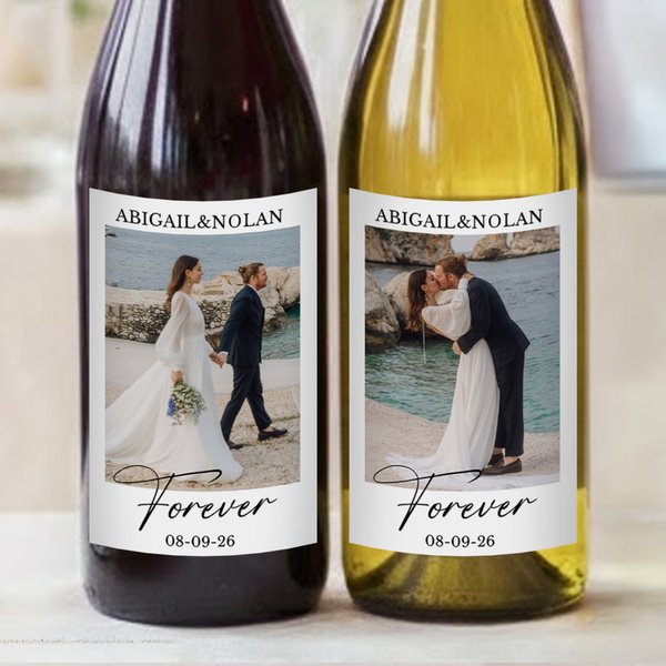 Personalized Dainty Photo Waterproof Wine Stickers Labels with Name and Date Engagement Wedding Anniversary Gift for Couple