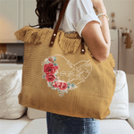 Personalized Heart Birth Flower Tassel Canvas Large Capacity Tote Bag with Name Daily Use Birthday Gift for Women