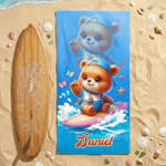 Personlig tecknad surfingdjur snabbtorkande strandhandduk med namn sommar semester poolparty födelsedagspresent för barn