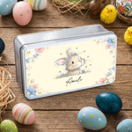 Personalizzato carino floreale corona coniglietto biscotto scatola di latta con nome stoccaggio accessori festa di Pasqua regalo per ragazzi ragazze