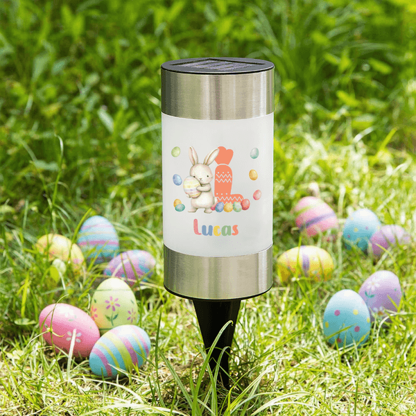 Lampe solaire de jardin imperméable avec nom et initiales Cadeau de fête de Pâques pour la famille et les enfants