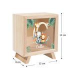 Hucha de madera personalizada con nombre e inicial diseño de animales del bosque regalo de vuelta al cole y cumpleaños para niños