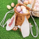 Personalisierte Samt Kinderrucksack | mit besticktem Namen | Osterhasen Turnbeutel | Hasenohren | Schwänzchen | Ostern Eiersuche Geschenk für Kinder