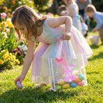 Personalised Cute Bunny Silhouette Bow Reusable Transparent Tote Bag with Handle and Name Egg Hunting Party Easter Gift for Toddlers Kids