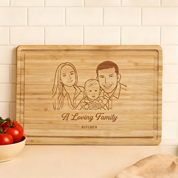 Personalised Engraved Photo Design FSC Bamboo Charcuterie Cutting Board with Text and Juice Groove Kitchen Decor Housewarming Gift for Family Friend