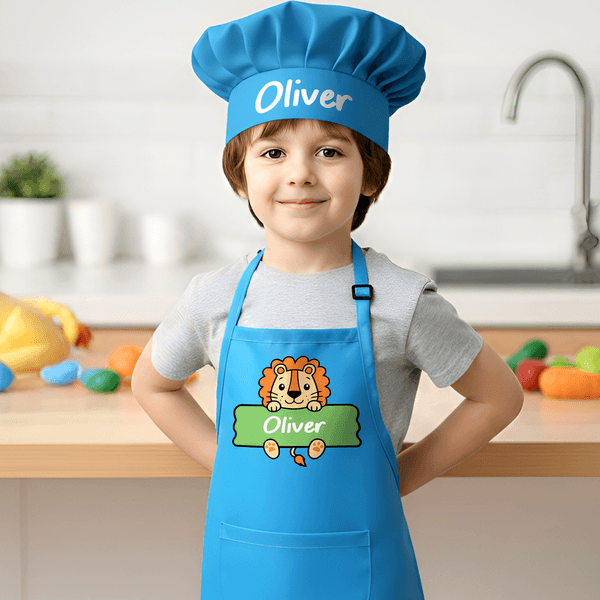 Personalizzato Cute Animal Regolabile Bambino Grembiule Chef Set con tasca e nome per la cucina Regalo di compleanno per ragazzi ragazze