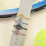 Personalized Tennis Racket Birthstone Sporty Watch Band Charm Smartwatch Accessories Birthday Game Day Gift for Tennis Lover Coach