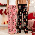Personalisierte lustige Pyjamahose mit eigenem Fotogesicht Namen und Kuss- oder Herz-Motiv Schlafanzughose Geburtstag Valentinstag Geschenk für Paare