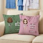 Personalized Cartoon Medical Character Throw Pillow Cover with Name and Occupation Home Decor Appreciation Gift for Nurse Doctor