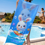 Personlig tecknad surfingdjur snabbtorkande strandhandduk med namn sommar semester poolparty födelsedagspresent för barn