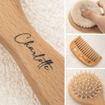 Personalized Cute Forest Animal Name Wooden Baby Hair Brush Comb Set with Drawstring Bag and Gift Box Baptism Birthday Gift for Babies Kids