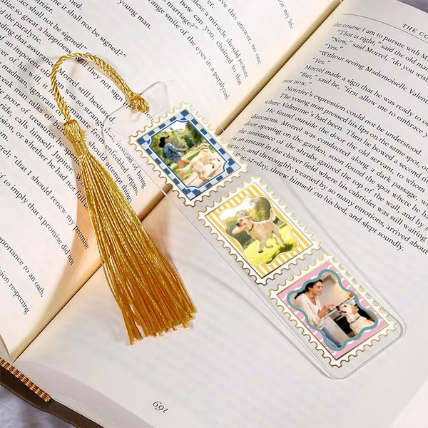 Personalizzato affrancatura Design 3 foto segnalibro acrilico con nappe lettura Forniture regalo di compleanno per amici famiglia