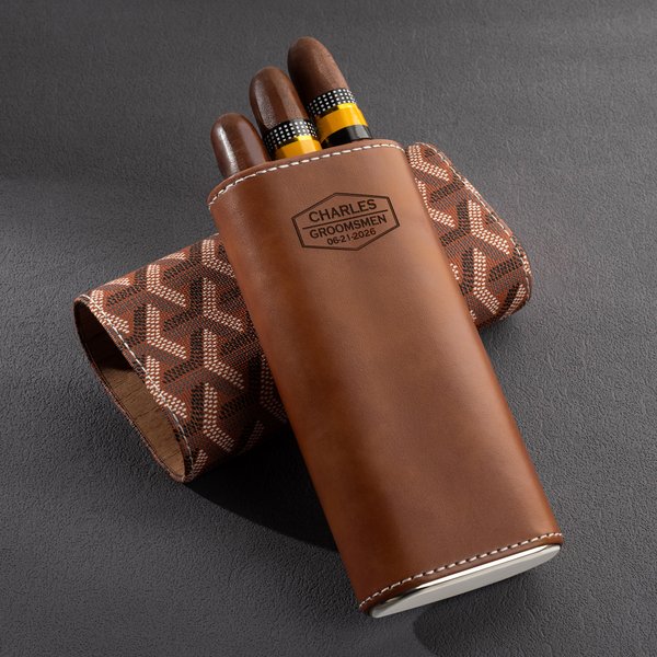 Personalized Best Man Charming Geometric Portable Leather Cigar Case with Engraved Name and Date Birthday Wedding Gift for Groomsman Men Husband