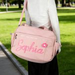 Personalised Flower Travel Large Capacity Duffel Bag with Name and Adjustable Shoulder Strap Birthday Team Gift for Girls