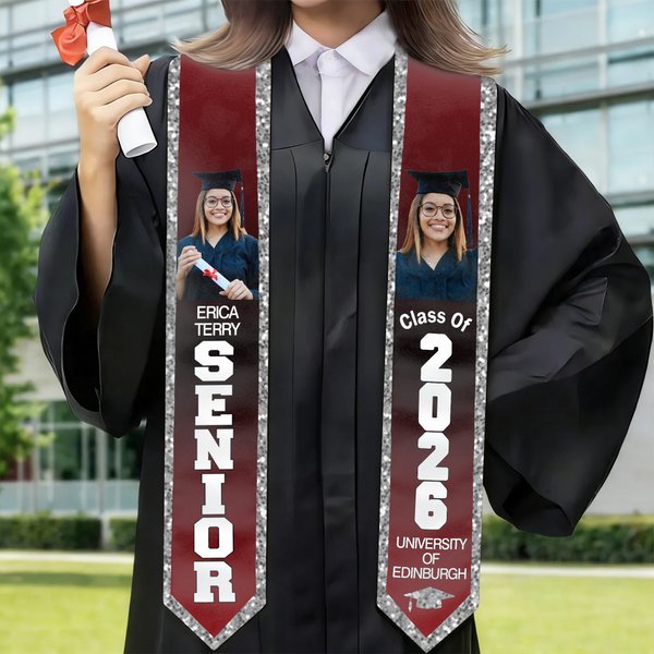 Personalized Multicolour Glitter Photo Graduation Sash with Name and Year Graduation Gift for Class of 2026 Graduates