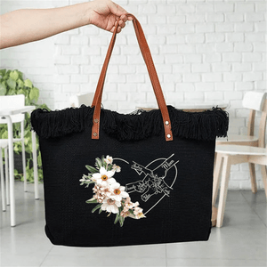 Personalised Heart Birth Flower Tassel Canvas Large Capacity Tote Bag with Name Daily Use Birthday Gift for Women