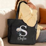 Personlig stor kapacitet kordväv pendlarväska och totebag med namn och födelseblomma för vardag och födelsedagspresent