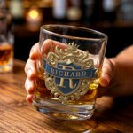 Personalized Retro Classic Badge Initial Name 10 oz Rock Whiskey Glass Old Fashioned Birthday Gift for Man Bartender Whiskey Enthusiast