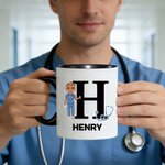 Personalized Nurse Doctor Cartoon Character  Ceramic Coffee Mug with Name Daily Use Birthday Gift for Medical Staff