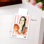 Personalized Watercolor Style Striped Stamp Design Photo Magnetic Bookmark Clip with Name Reading Tool Club Birthday Gift for Book Lovers