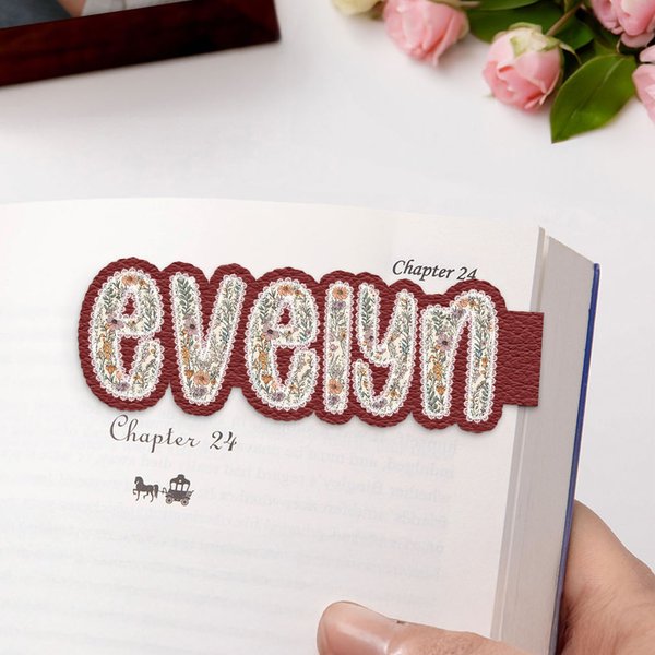 Gepersonaliseerde Retro Floral Lace Edge Faux Leather Texture Ontwerp Magnetische Bladwijzer Clip met Naam Dagelijks Gebruik Verjaardagscadeau voor Boekenwurmen Studenten