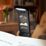 Personalized Book Birth Flower LED Rechargeable Light Clip with Name Reading Accessory Daily Use Birthday Gift for Book Lovers Bookworms