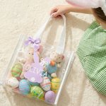 Personalised Cute Bunny Silhouette Bow Reusable Transparent Tote Bag with Handle and Name Egg Hunting Party Easter Gift for Toddlers Kids