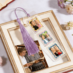 Personalized Postage Stamp Design 3 Photos Acrylic Bookmark with Tassel Reading Supplies Birthday Gift for Friends Family