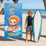 Personlig tecknad surfingdjur snabbtorkande strandhandduk med namn sommar semester poolparty födelsedagspresent för barn