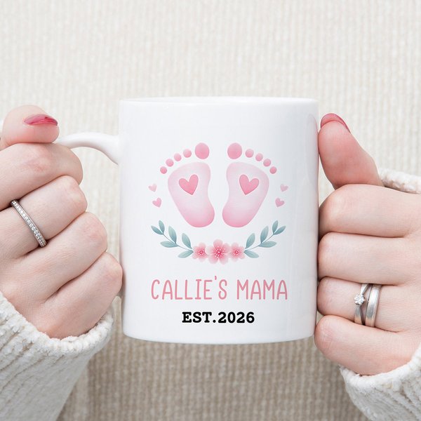 Personalised Baby Footprint 11 oz 15 oz Ceramic Mug with Name and Year Birthday Baby Shower Gift for New Parents Mom Dad