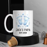 Personalized Baby Footprint 11 oz 15 oz Ceramic Mug with Name and Year Birthday Baby Shower Gift for New Parents Mom Dad