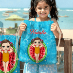 Personalisierte Cartoon-Charakter Obst Muster schnell trocknen übergroßen Strand Handtuch mit Namen und Drawstring Tasche täglichen Strand Party Geschenk für Schwimmer Freunde